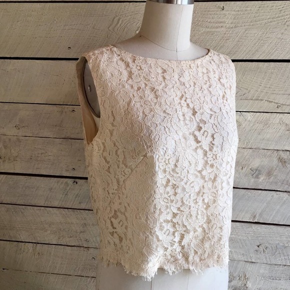 Vintage Cream lace sleeveless tank - back zipper - 50s 60s - lace overlay top - Picture 9 of 9